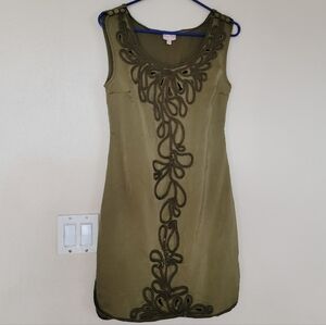 Anthropologie Tracy Reese Embroidered Olive Green Mini Dress Size 2